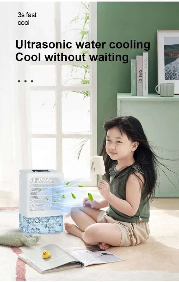 Climatiseur Small Cool Mist Mini Humidifier with Fan Remote Control Summer  600ML Water Tank Capacity 7 Colors Led Night Light Portable Mini Air Cooler - Image 7