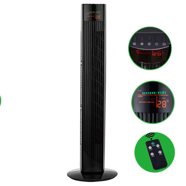 Factory Made, Black Tower Fan 92 CM Height Digital Mod, 2 controls ways, Remote Control, 3 Speeds Wind, 12 hours timing