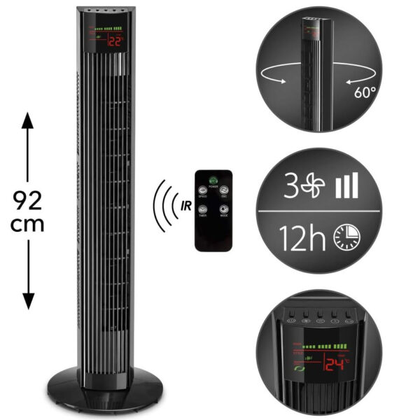 Factory Made, Black Tower Fan 92 CM Height Digital Mod, 2 controls ways, Remote Control, 3 Speeds Wind, 12 hours timing - Image 5