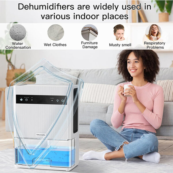 Dehumidification Partner, Home Dehumidifier up to 950 ㎡, 3000 ML 3 L Water Tank, Silent Dehumidifier for Bedroom, 8 Hours Timer Setting, Auto Shut Off, 7 Colors LED Light, for Bathroom - Image 7