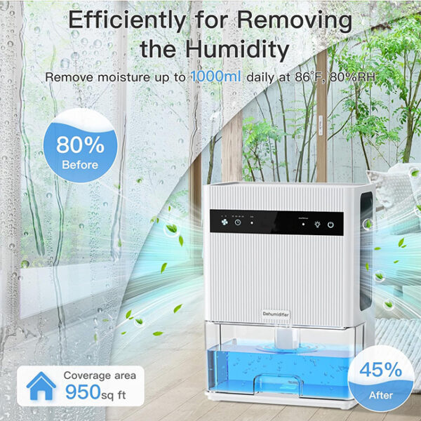 Dehumidification Partner, Home Dehumidifier up to 950 ㎡, 3000 ML 3 L Water Tank, Silent Dehumidifier for Bedroom, 8 Hours Timer Setting, Auto Shut Off, 7 Colors LED Light, for Bathroom - Image 5