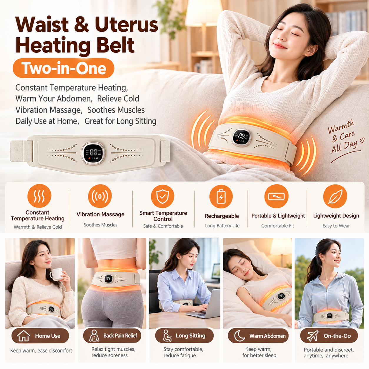 2-in-1 Heating Massage Belt Waist & Abdomen Therapy Device for Wholesale & OEM - Image 4